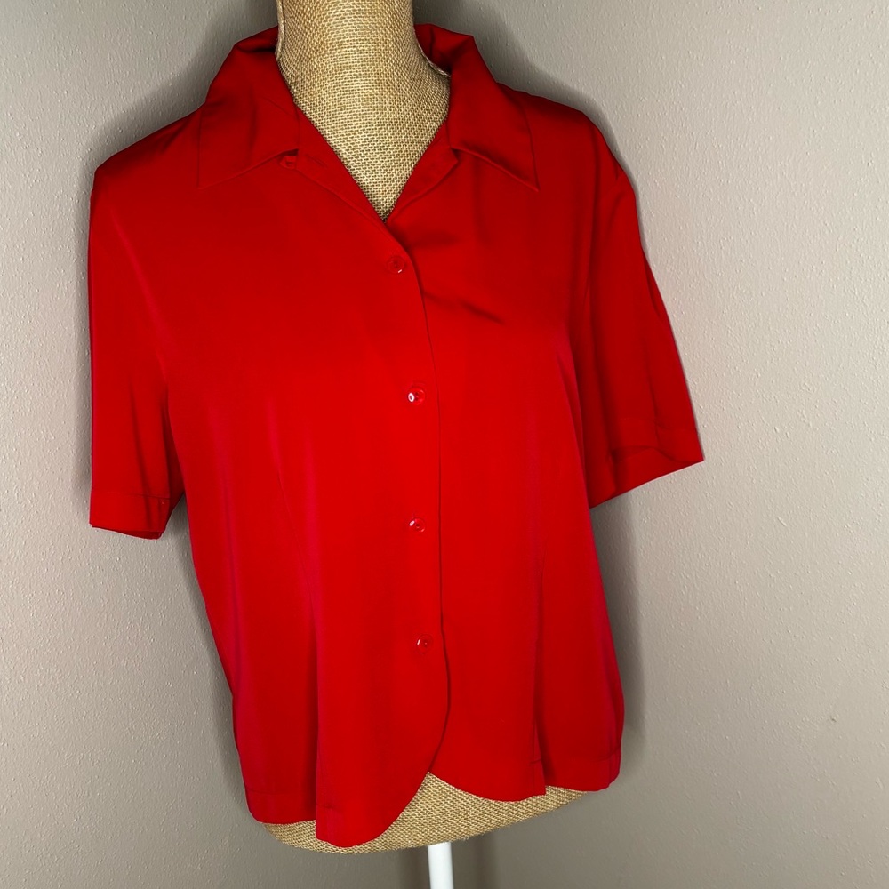 Liz Baker Essentials Red Button Down Blouse Shirt Size 16